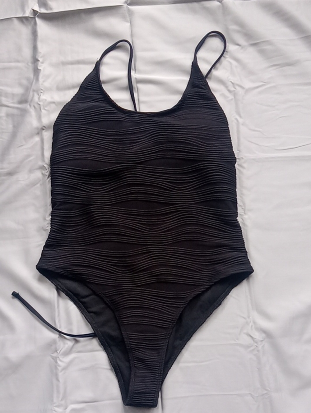 Women's Black Textured One-Piece Swimsuit - Unbranded